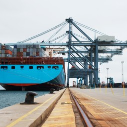 Cargo ship moored at the harbor